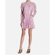 Free People M Rock Candy Mock Neck Ruffle Lace Dress Wisteria Pink Purple Party