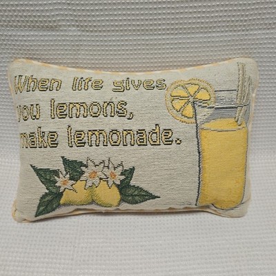 Embroidered Lemonade Quote Decorative Pillow Striped Botanical 12x8in Yellow