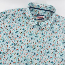 Johnnie O Hangin' Out Short Sleeve Button Down Shirt Mens Medium Floaty Print