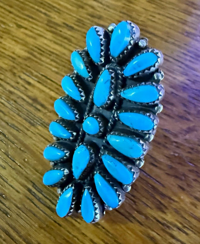 P. JONES Navajo Sterling Silver Turquoise Cluster Statement Ring Sz 7 11.6g