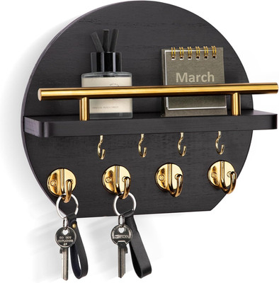 Key Holder for Wall - 9.8 Inch Apartment Wall Decor with Shelf and 8 Key Hooks,
