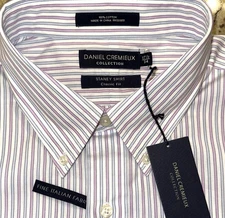 Daniel Cremieux Men's Blue & Pink Striped L/S Staney Shirt Size 17.5x34 NWT