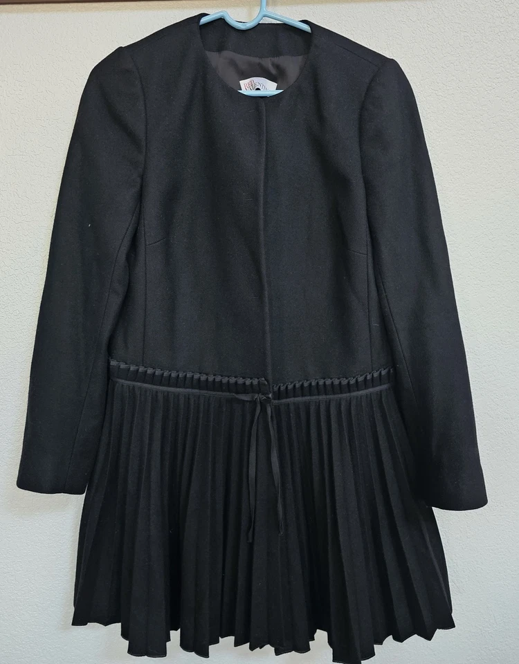 Abrigo RED VALENTINO Negro Lana Tejido Plisado Dobladillo 44 EE. UU. 6 Vestido Chaqueta Auténtico Foto 2 de 4