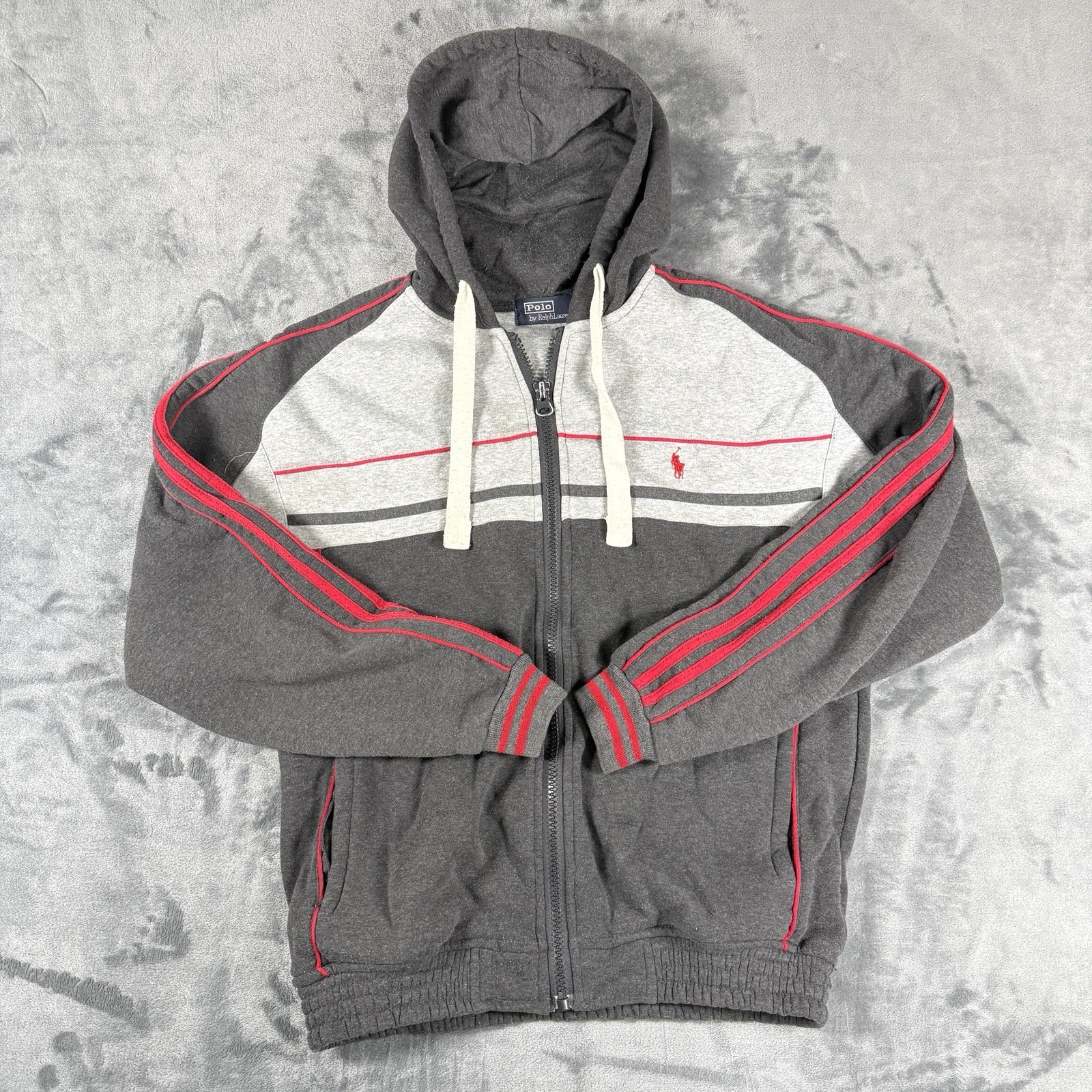 VTG Polo Ralph Lauren Y2K Men's Full Zip Hoodie Sweatshirt Grey Size M RARE FIND