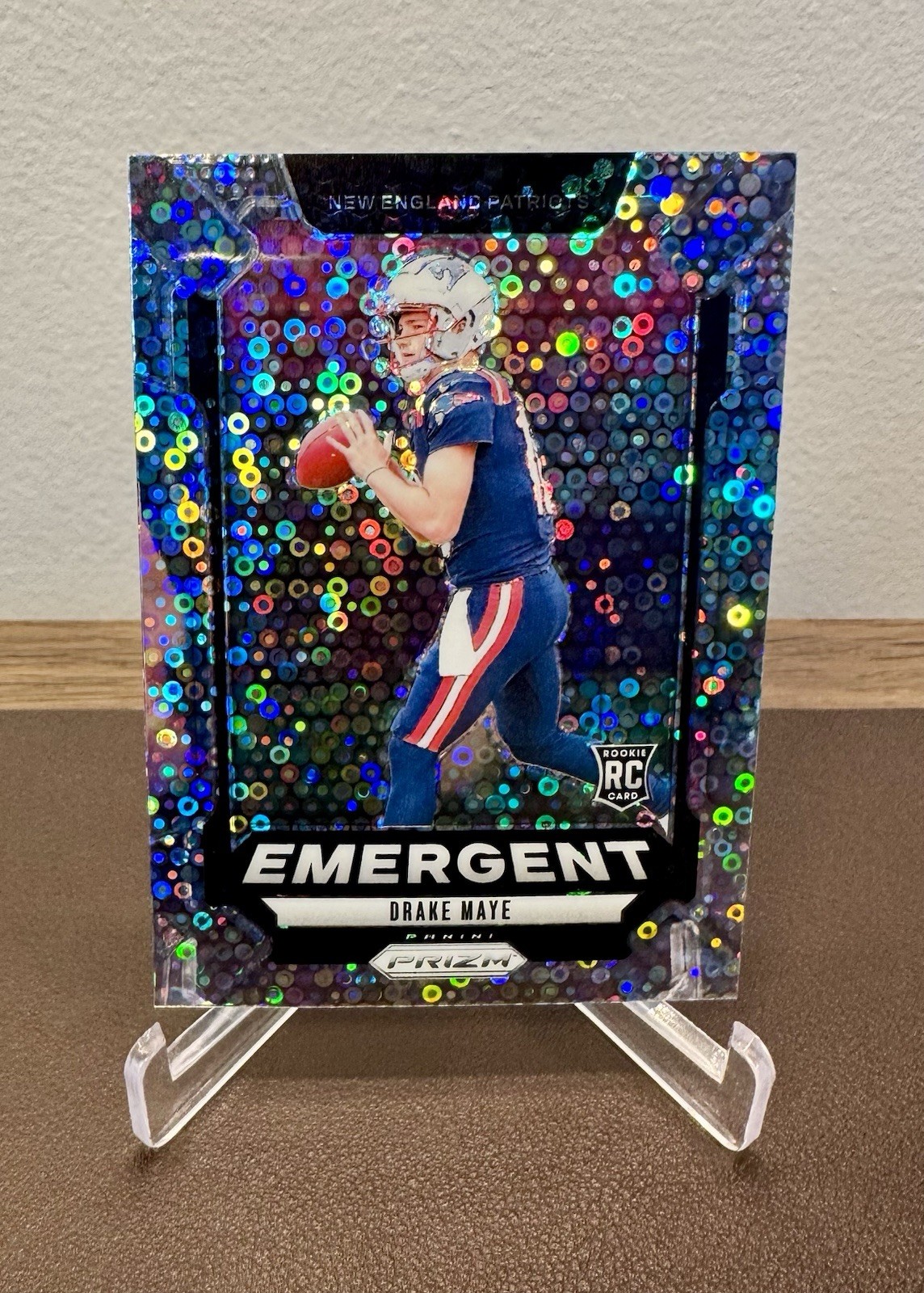 2024 Prizm Drake Maye Rookie Silver No Huddle Disco Prizm Emergent #4 RC SP