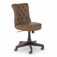 Bush Furniture Salinas Mid Back Tufted Office Chair in Saddle Tan Leather