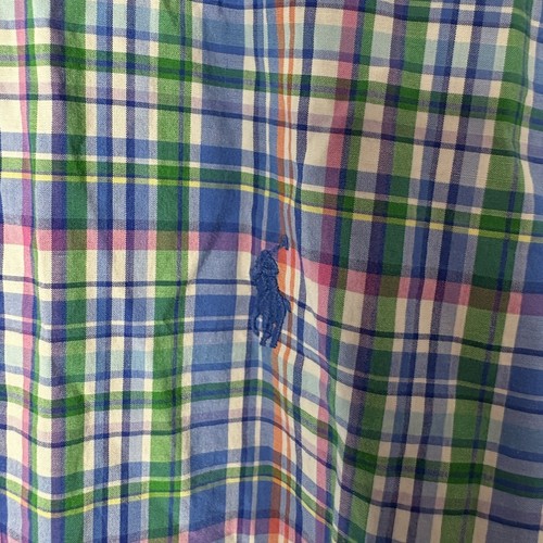 Camicia Ralph Lauren uomo grande blu verde a quadri vestibilità classica manica lunga elasticizzata - Foto 12 di 15