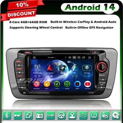 8-Core 4G+64GO Android 14 GPS Autoradio Navi SEAT IBIZA DAB+CarPlay Wifi DSP TNT - Photo 1/4