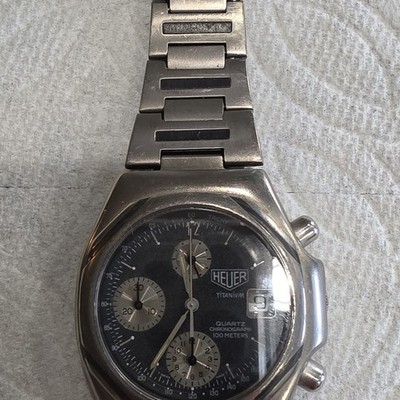 Heuer Titanium Quartz Chronograph 100m Black Dial Date Silver Titanium Bracelet