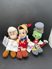 The Disney Store Mini Plush set of 3 Pinocchio Geppetto Jiminy With Tags