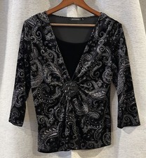 Vtg Y2K Notations Babydoll Top Dark Paisley Stretch Whimsigoth Fairy Grunge