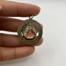 Vintage Jesus Bubble Double Sided Spinning Pendant W/ Child On One Side