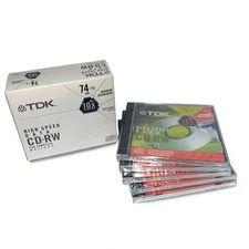 5 Brand New TDK 74 Min. 650 MB High Speed Data CD•RW