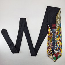 Vintage Disney Mickey Mouse Unlimited Black Multicolor 100% Silk Men's Neck Tie