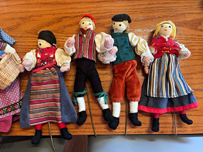 Swedish Cloth Folk Dolls Traditional Costumes, Light Skin, Blonde Handmade