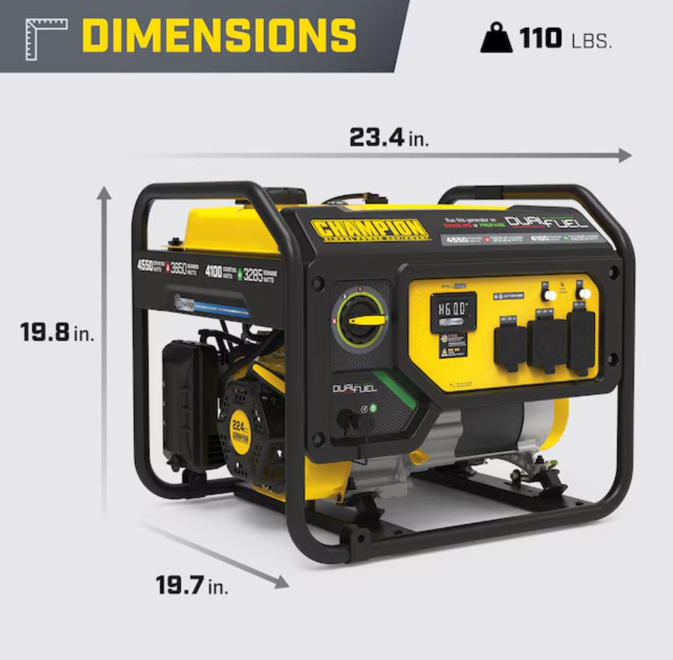 Champion Power Equipment 4550W Dual Fuel Generator Gas Propane Low Cost