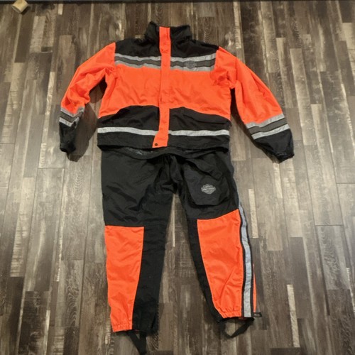 Harley Davidson Orang Hi Viz Rain Suit Size XL Jacket Pants