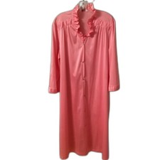 VINTAGE VANITY FAIR LARGE NYLON SNAP FRONT MELON PINK HOUSECOAT ROBE USA