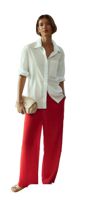 Nana USA Women Linen Blend Summer Pants Red SZ 3XLRelaxed Waist String Pockets