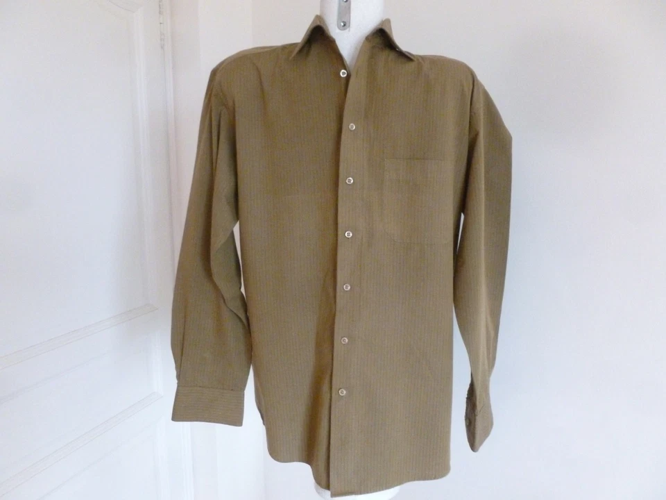 BELLE CHEMISE LORENZO CALVINO VERT BRONZE RAYURES TENNIS BORDEAUX TAILLE M - Photo 1/4