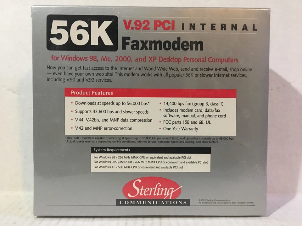 New Sealed Vintage Sterling S20-03B Model S20 V.92 PCI Internal Faxmodem 56K - Image 2 of 4