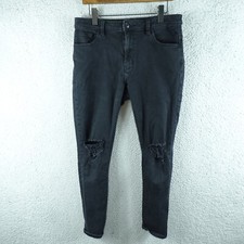 Abrand Mens Jeans 33 Black Dropped Skinny Distressed Denim Zip Street Casual