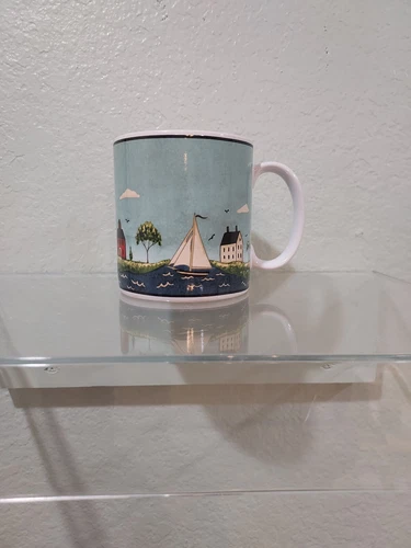 Vintage Sakura Warren Kimble "Coastal Breeze" 1998 Mug Nautical Lighthouse Boats