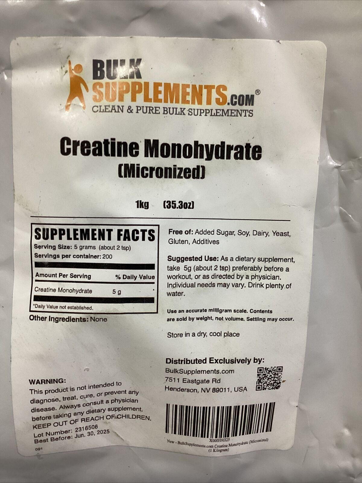 BulkSupplements CM-1KG Pure Micronized Creatine Monohydrate Powder - 1kg  for sale online