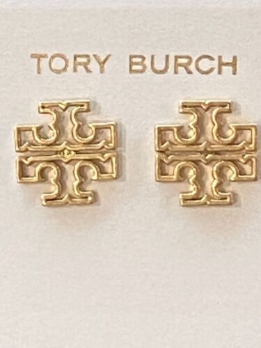 NEW TORY BURCH LARGE BRITTEN LOGO GOLD STUD EARRINGS WITH POUCH | eBay