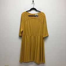 Unique Vintage Womens Mustard Stretch Half Sleeve Swing Fit & Flare Dress 3X/20