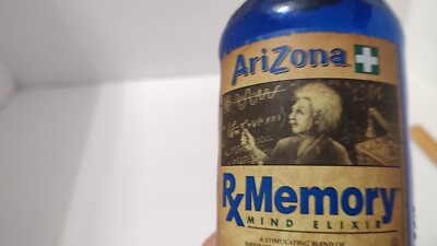 Vintage Glass Arizona Rx Memory Mind Elixir 20 Oz Empty Bottle w/wrap & Lid 1992