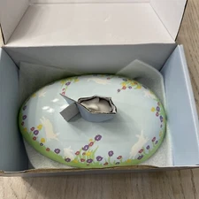 RARE Vintage See's Candies Egg Shaped Candy Dish Floral Easter Bunny Lid  7" NIB