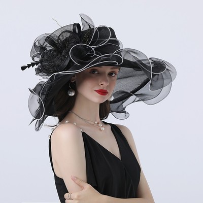 Black Organza Church Hat Cocktail Dress Fedoras Hats Wide  display picture 1