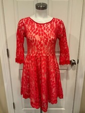 Free People Sheer Red Floral Lace Dress W/ White Slip & 3/4 Sleeves, Size 2 (US)