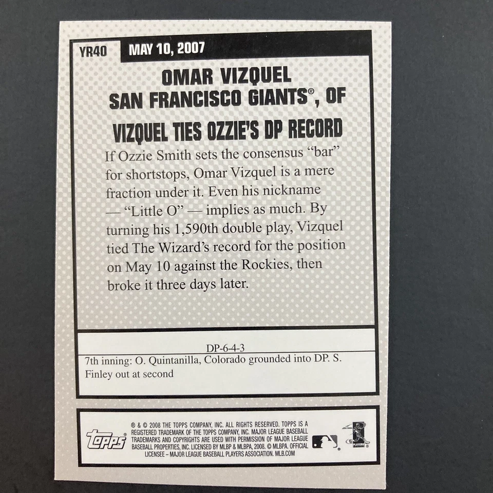 Omar Vizquel 2008 Topps Year In Review Insert #40 San Francisco Giants - Image 2 of 2