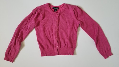 Girls George Pink Metallic Sparkly Dressy Long Sleeve Cardigan Sweater Size 6 6X - Picture 2 of 4