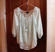 Women's AB Studio Aqua Sheer 3/4 Sleeve With Undershirt Shirt Size S NWT