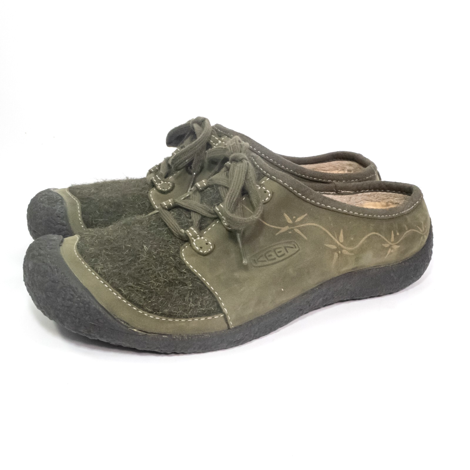 KEEN Trillium slip on verde feltro lana mulo zoccolo donna taglia 8