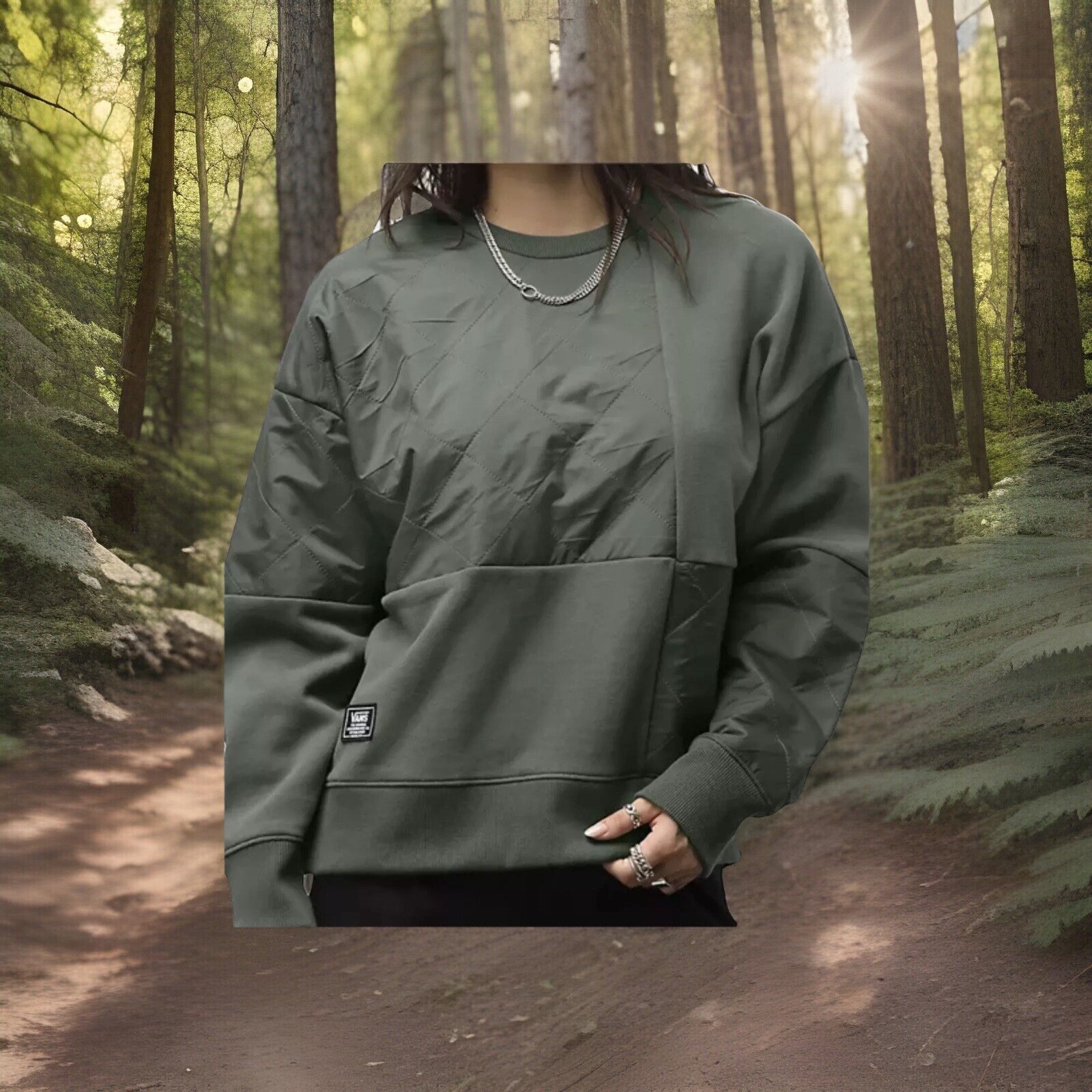 Vans Quilted Patchwork Relaxed Pullover Crew Swea… - image 1