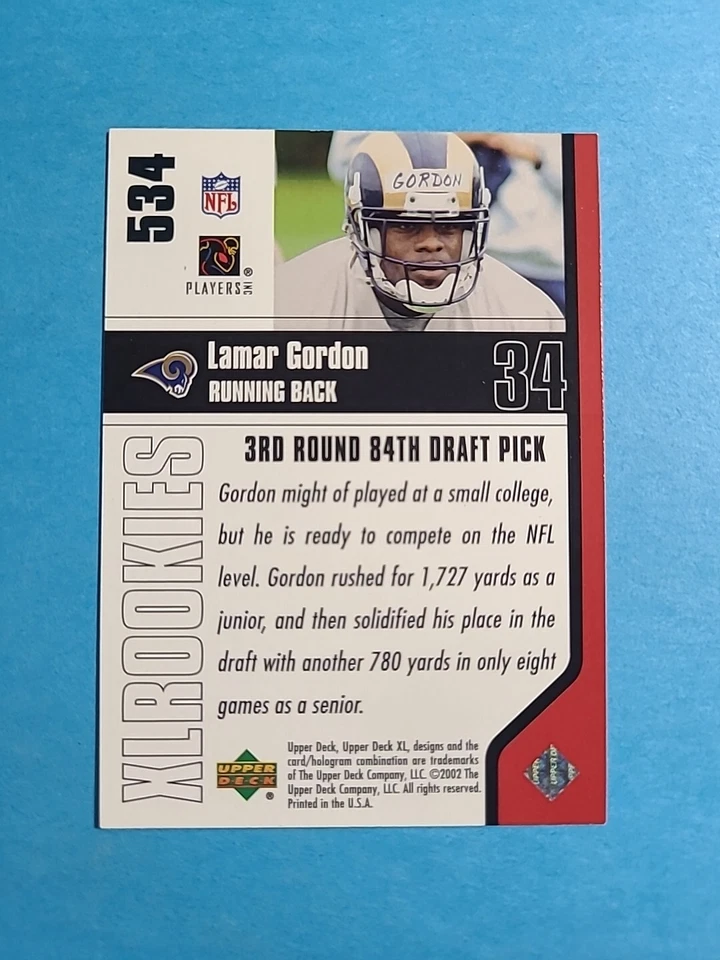 Lamar Gordon 2002 Upper Deck XL Rookies Football Card # 534 I4202 - Image 2 of 2