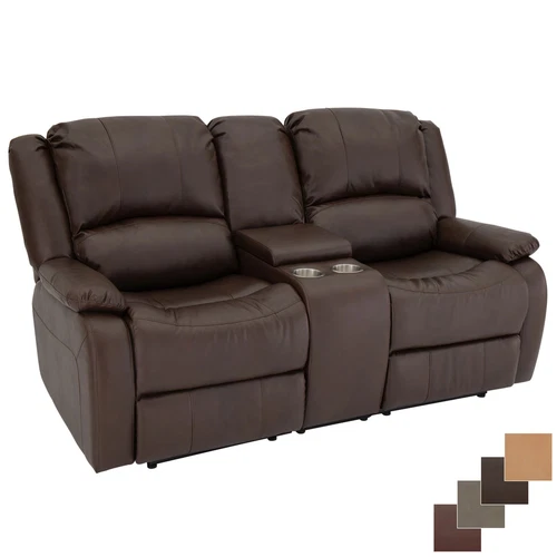 RecPro Charles 70" Double RV Wall Hugger Recliner Mahogany Sofa With Console