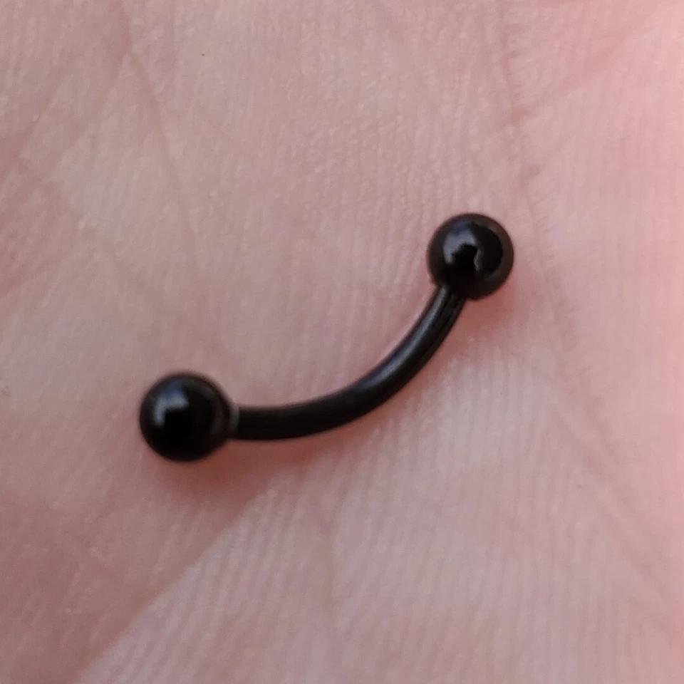 Black Titanium PVD Curved Barbell 3mm Balls, 18g 16g 14g, 6mm 8mm 10mm 12mm USA - Image 2 of 3