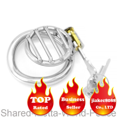 Male Stainless Steel Chastity Device Flat Metal Chastity Cage Lock Belt Rings