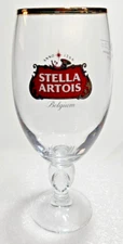 Stella Artois Belgium 33 Cl Goblet Beer Drinking Glass Gold Rim 7.5" Chalice