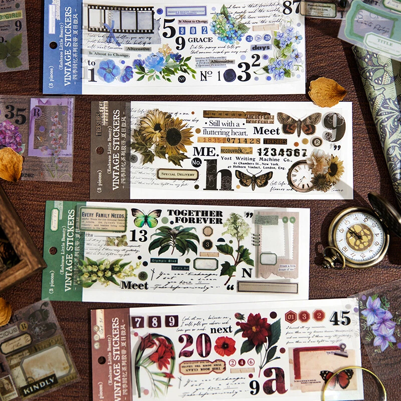 4 Paquetes Vintage Flores Plantas Cinta Adhesiva Diarios Álbum Pegatinas Decorativas Foto 2 de 4