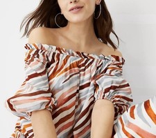 Ann Taylor Zebra Stripe Boatneck Midi Dress Womens Medium Moroccan Spice NWT