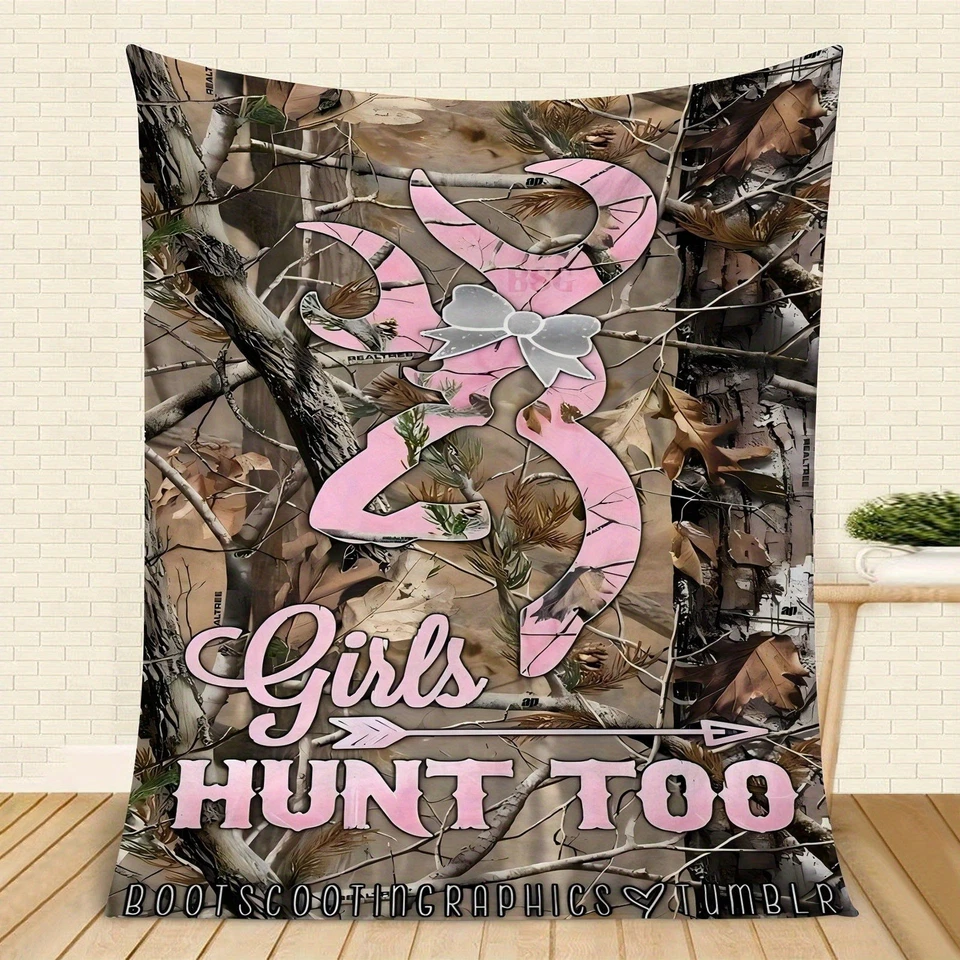 Manta camuflada rosa suave para todas las estaciones acogedora decoración del hogar para niñas Hunt Too Foto 4 de 4