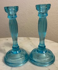 Tiara Duchess Horizon Blue glass candlesticks