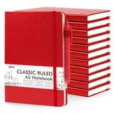 12 Pack Notebooks Journals Bulk with 12 Black Pens, A5 Hardcover Notebook Cla...