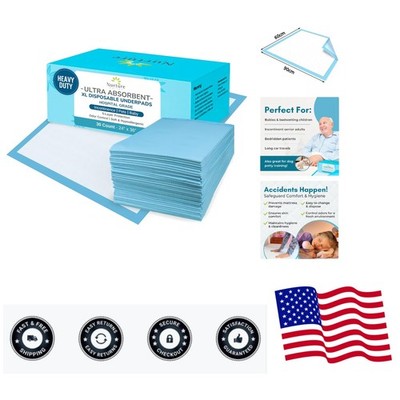 30 Heavy Duty 24 x 36 Ultra Absorbent Bed Pads by Nurture | Waterproof Dispos...